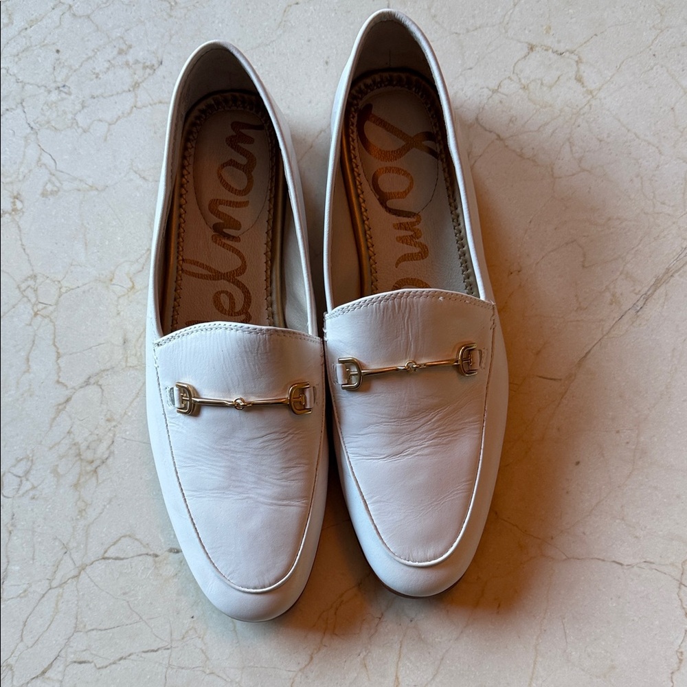 Sam Edelman White Leather Loafers with Gold Accent